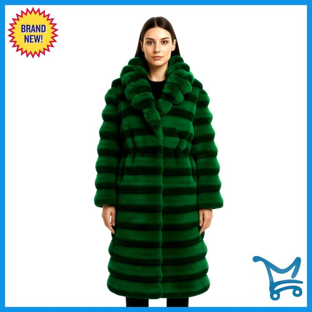 Luxury Chinchilla Faux Fur Long Puffer Jacket Women's Designer Outerwear